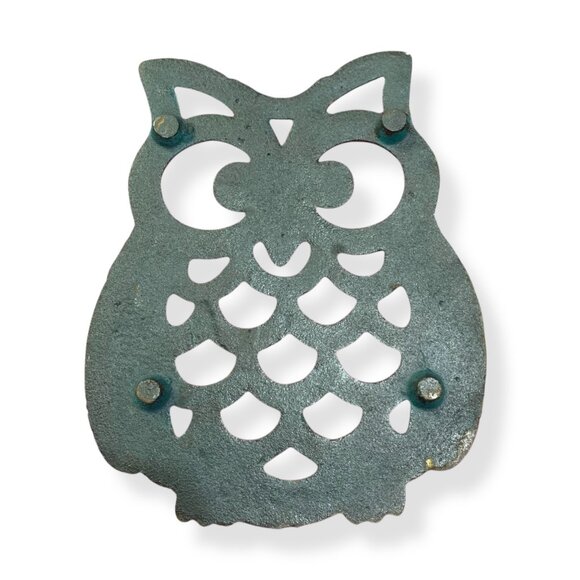 Vintage Trivit Cast Iron Owl Turquoise Teal Rustic Cottagecore Wise 7 X 6 Whimsi - Picture 4 of 5